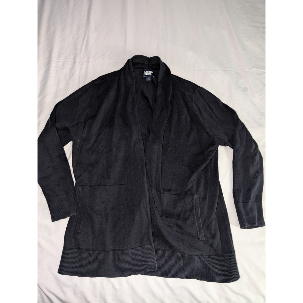 Lands End Women's Large Black Long Sleeve Open Front Cardigan‎ With Pockets